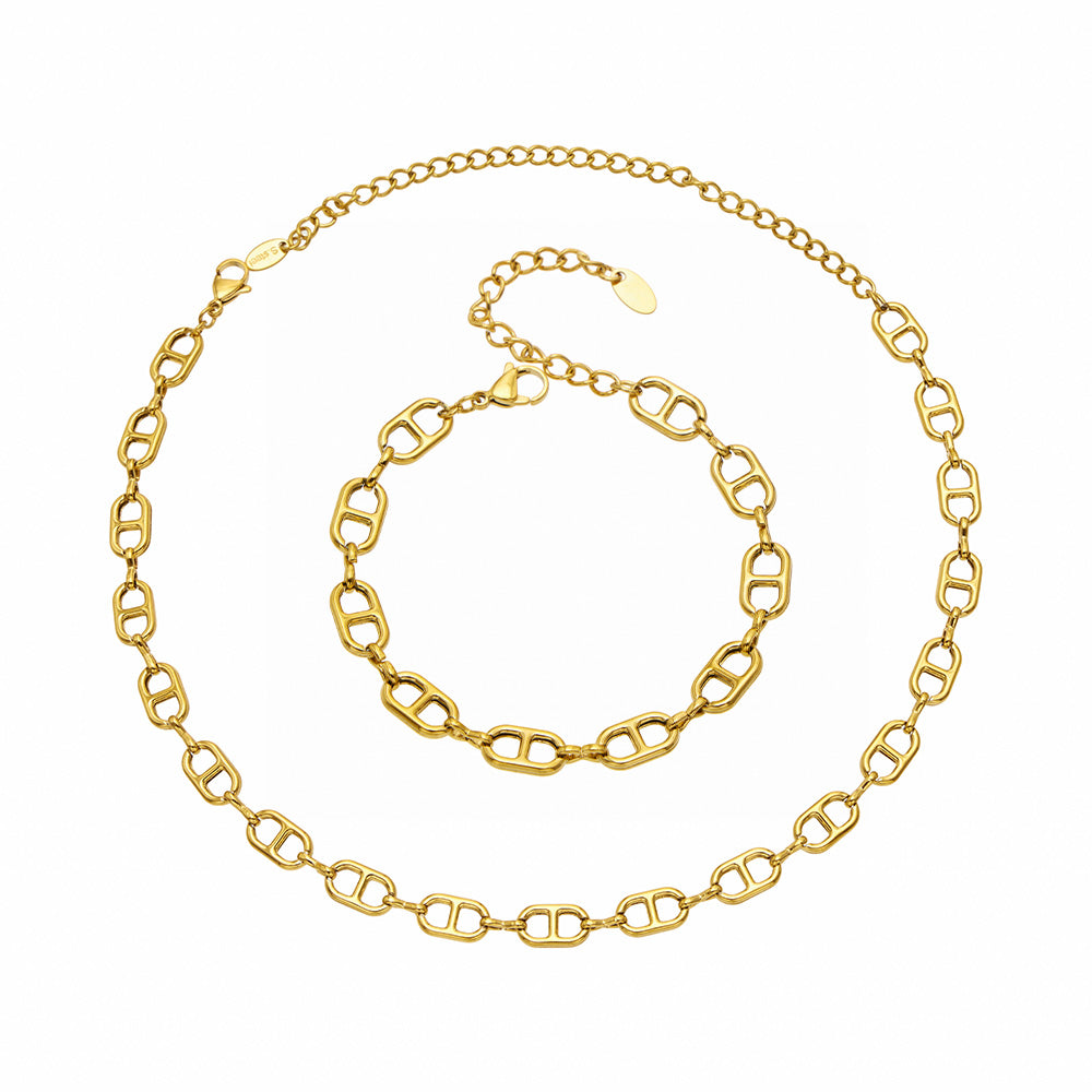MiduoduoJewelry 316 stainless steel mariner chain link necklace and bracelet collection in gold