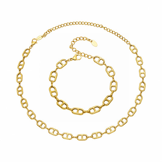 MiduoduoJewelry 316 stainless steel mariner chain link necklace and bracelet collection in gold
