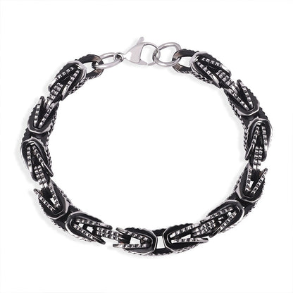 Men's black stainless steel chain bracelet with vintage heavy-link design for wholesale men’s jewelry buyers