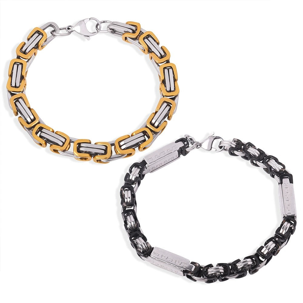 Men’s gold and steel link chain bracelet in stainless steel for daily wear and boutique resale