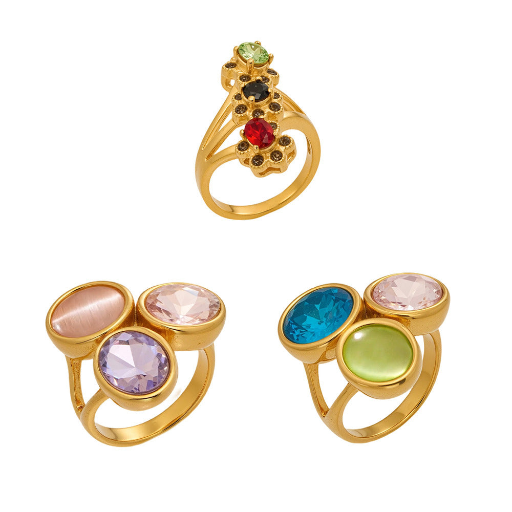 Multi-Color Glass Crystal Rings worn on hand, minimalist luxury jewelry for women