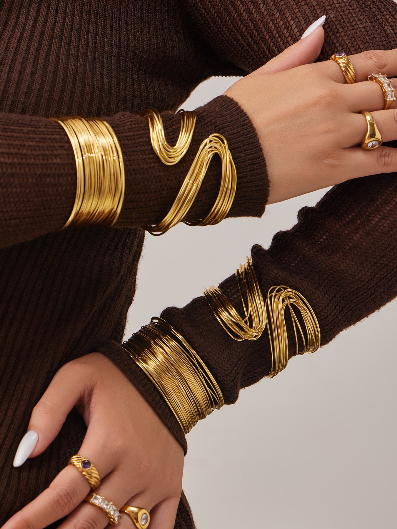 Exaggerated Multi-Layer Open Cuff Bangle, hypoallergenic stainless steel jewelry for daily wear