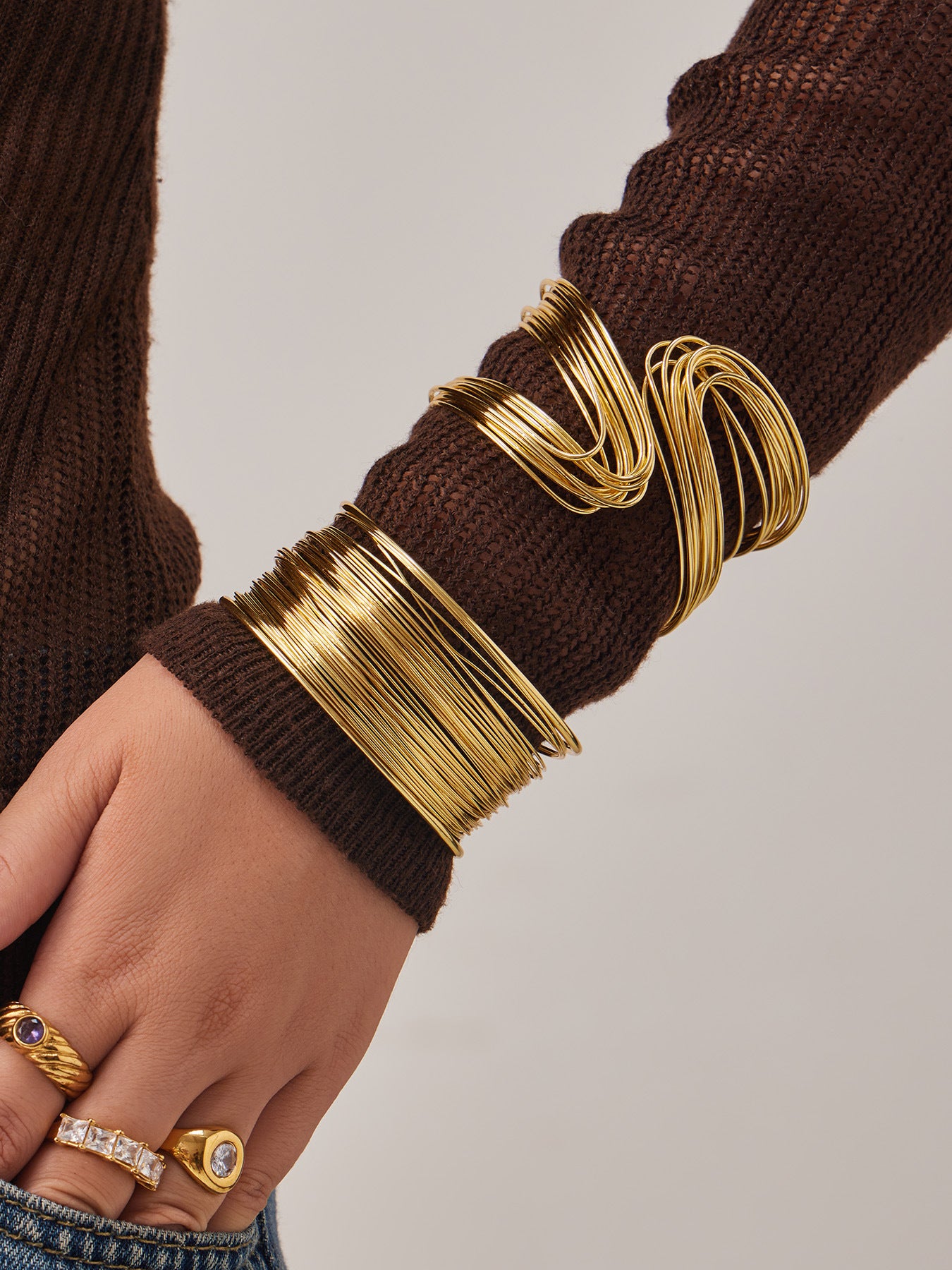 Steel Color Multi-Layer Open Cuff Bangle, 316L stainless steel hypoallergenic statement jewelry