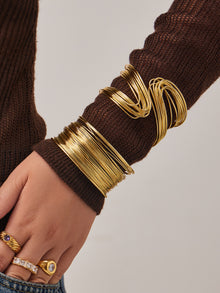 Steel Color Multi-Layer Open Cuff Bangle, 316L stainless steel hypoallergenic statement jewelry