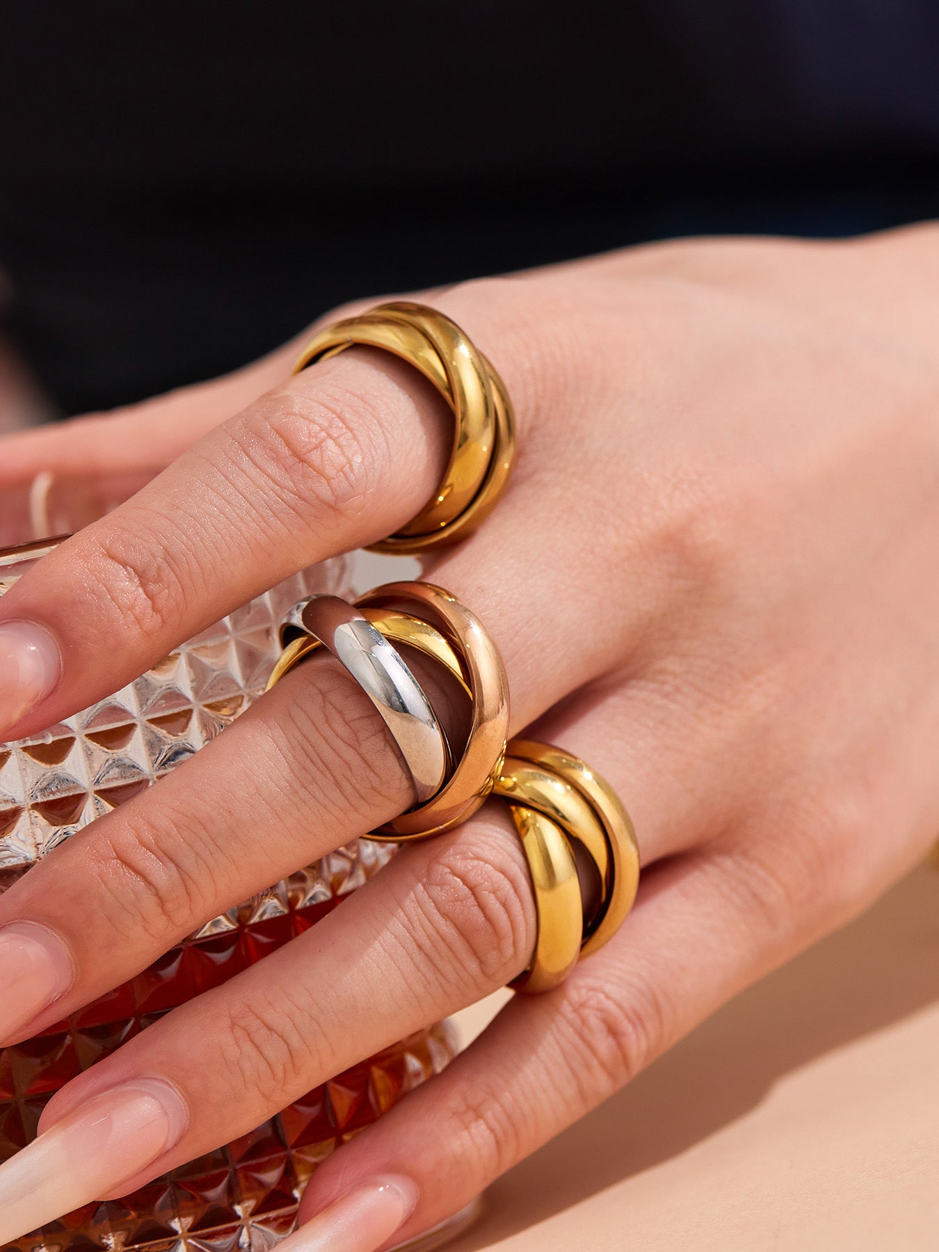 316L Stainless Steel 18K PVD Gold Double Ring made with 316L stainless steel and 18K PVD gold finish for wholesale jewelry buyers - image 4