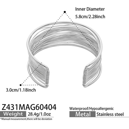 Steel Color Multi-Layer Open Cuff Bangle, 316L stainless steel hypoallergenic jewelry for women