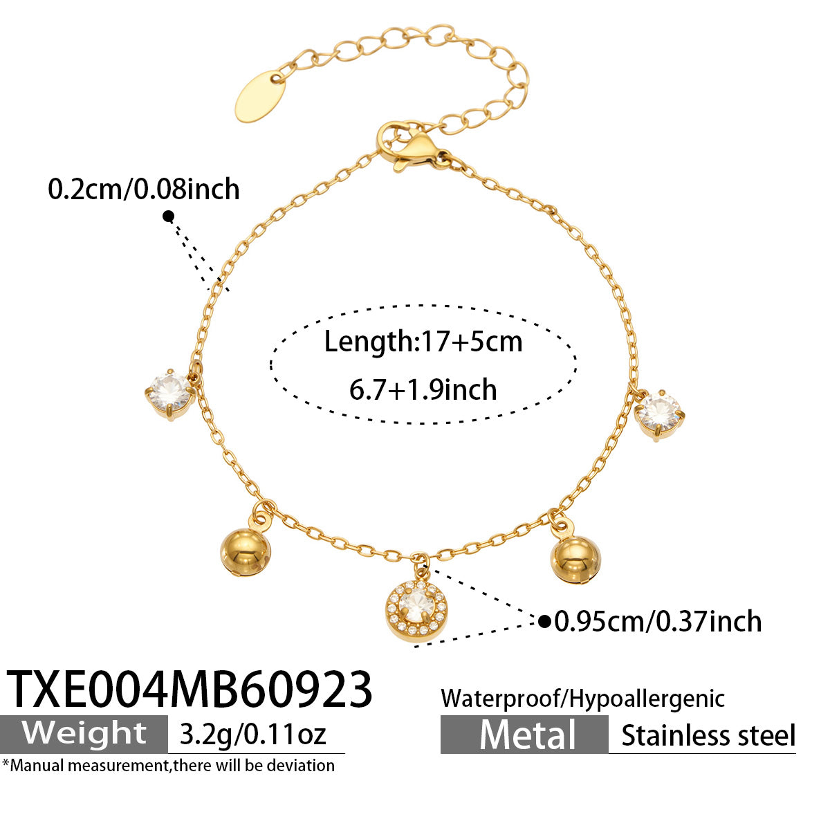 316L Stainless Steel 18K PVD Gold Zircon Chain Bracelet made with 316L stainless steel and 18K PVD gold finish for wholesale jewelry buyers - image 18