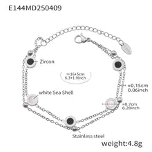 Miduoduo Jewelry E144 silver double-layer stainless steel bracelet with white sea shell and black zircon, 16+5 cm and 4.8 g