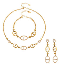 Gold geometric oval zircon necklace bracelet and earrings set in 316L stainless steel by Miduoduo Jewelry