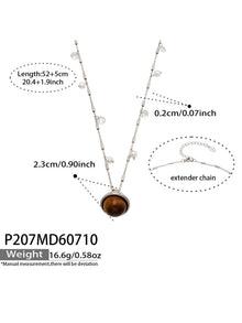 P207 steel tiger eye zircon pendant necklace size card with 52+5cm adjustable chain, tiger eye stone and extender chain