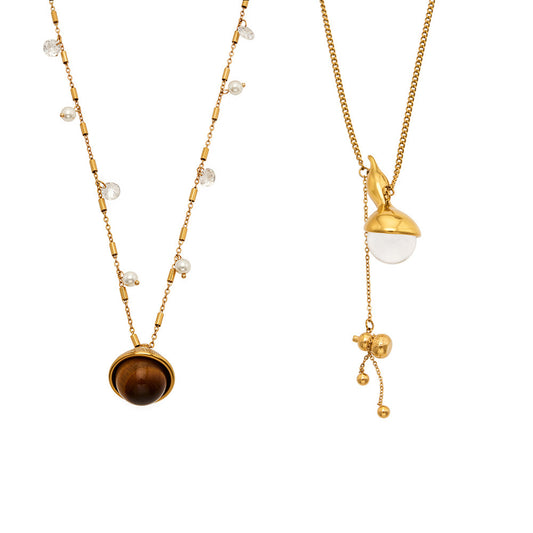 Tiger eye and gourd pendant necklace collection in gold and steel tone for Miduoduo Jewelry wholesale buyers