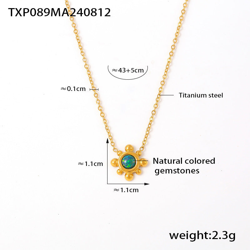 316L Stainless Steel 18K Gold PVD  Natural Gemstone Layering Jewelry Set Necklace & Earrings