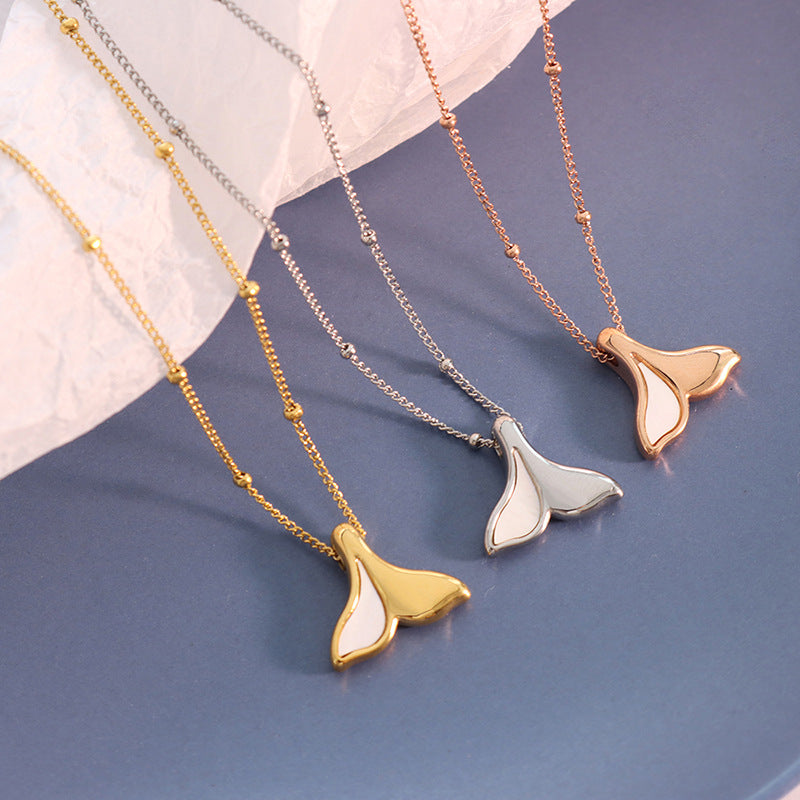 316L Stainless Steel Mermaid Tail Necklaces Set in Gold, Silver, Rose Gold, White Mother-of-Pearl Inlay, 18K PVD Plated Hypoallergenic Jewelry, Wholesale Bulk for Boutiques