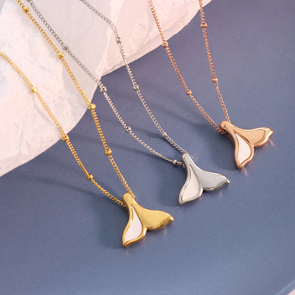 316L Stainless Steel Mermaid Tail Necklaces Set in Gold, Silver, Rose Gold, White Mother-of-Pearl Inlay, 18K PVD Plated Hypoallergenic Jewelry, Wholesale Bulk for Boutiques