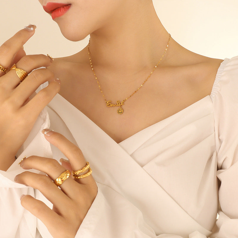 316L Stainless Steel 18K Gold PVD Smile Face Pendant Necklace