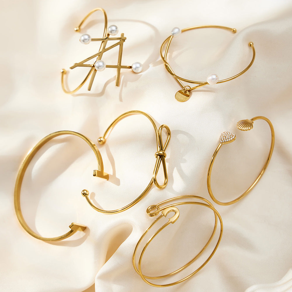 316L Stainless Steel Minimalist Geometric Open Bangle Set