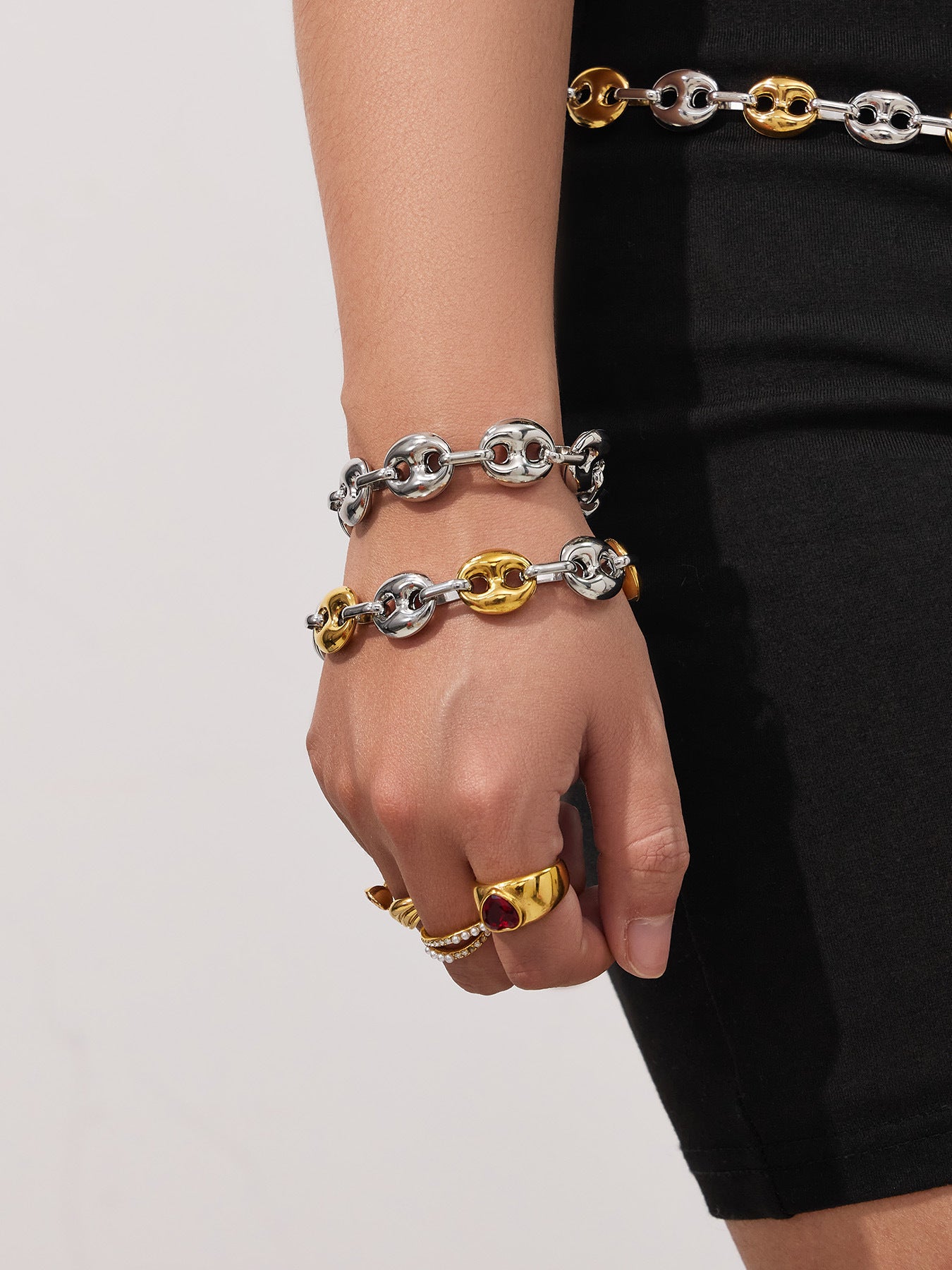 316L Stainless Steel Mixed Metal Coffee Bean Chain Jewelry Set for Women