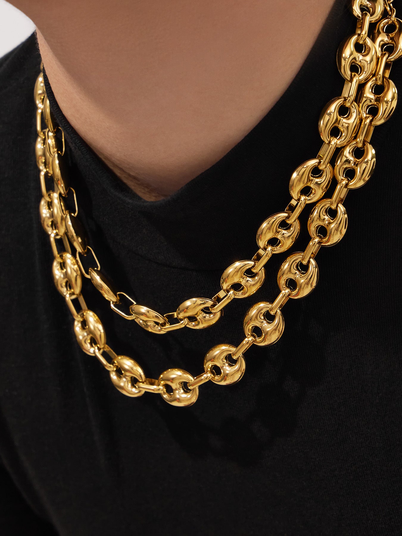 316L Stainless Steel Mixed Metal Coffee Bean Chain Jewelry Set for Women