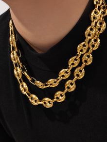 316L Stainless Steel Mixed Metal Coffee Bean Chain Jewelry Set for Women