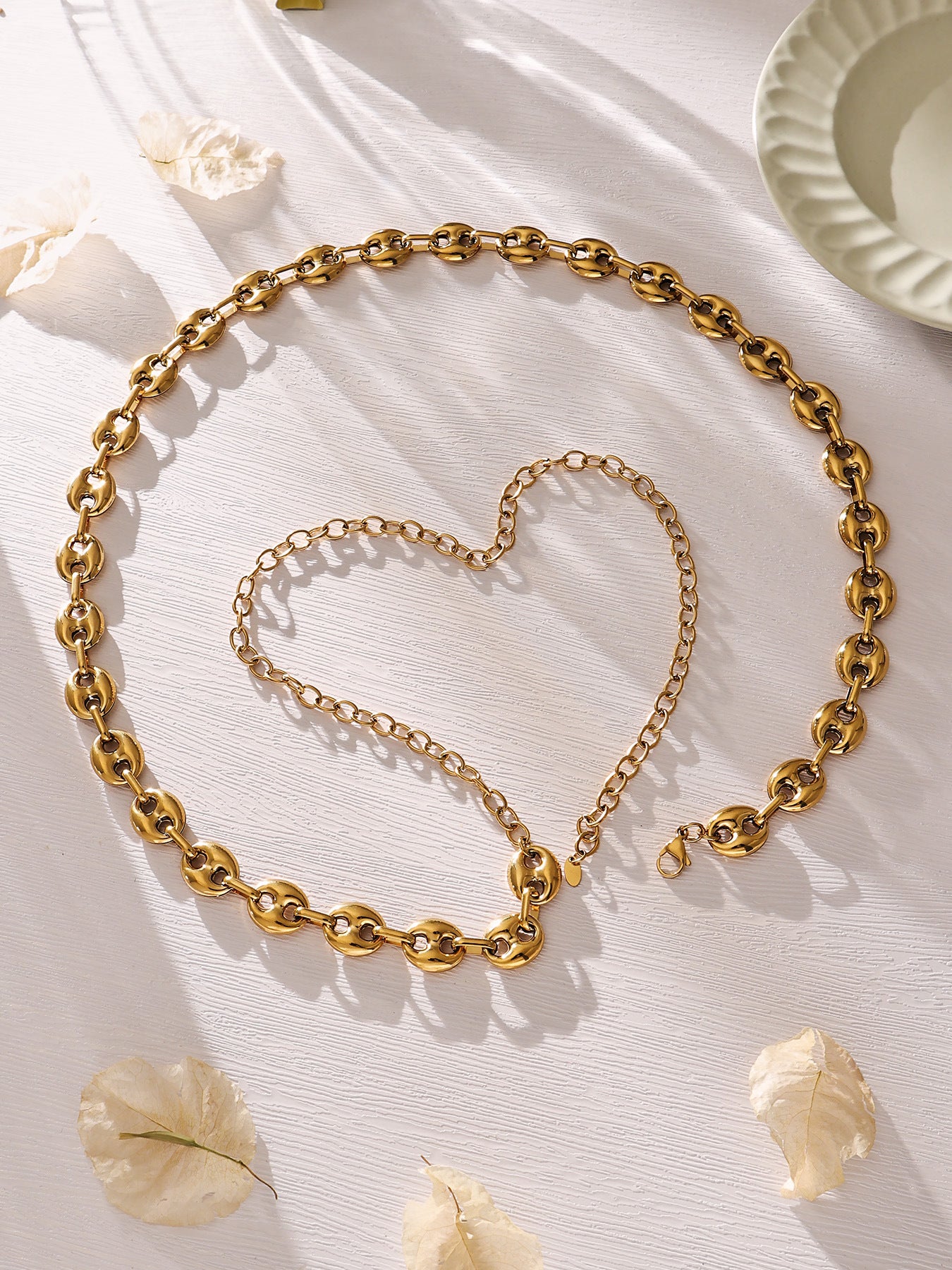 316L Stainless Steel Mixed Metal Coffee Bean Chain Jewelry Set for Women