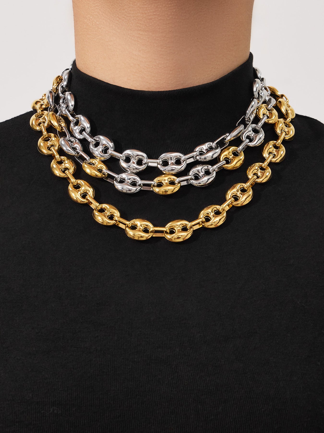 316L Stainless Steel Mixed Metal Coffee Bean Chain Jewelry Set for Women