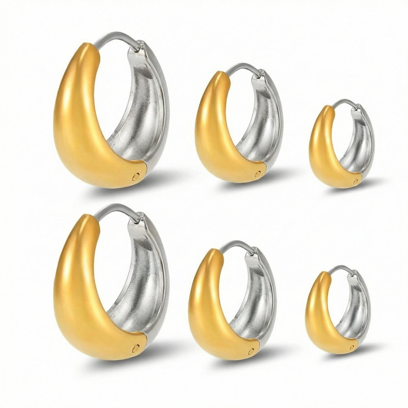 316L stainless steel Mixed Metal Two-Tone Teardrop Huggie Hoop Earrings main product view for wholesale earrings buyers