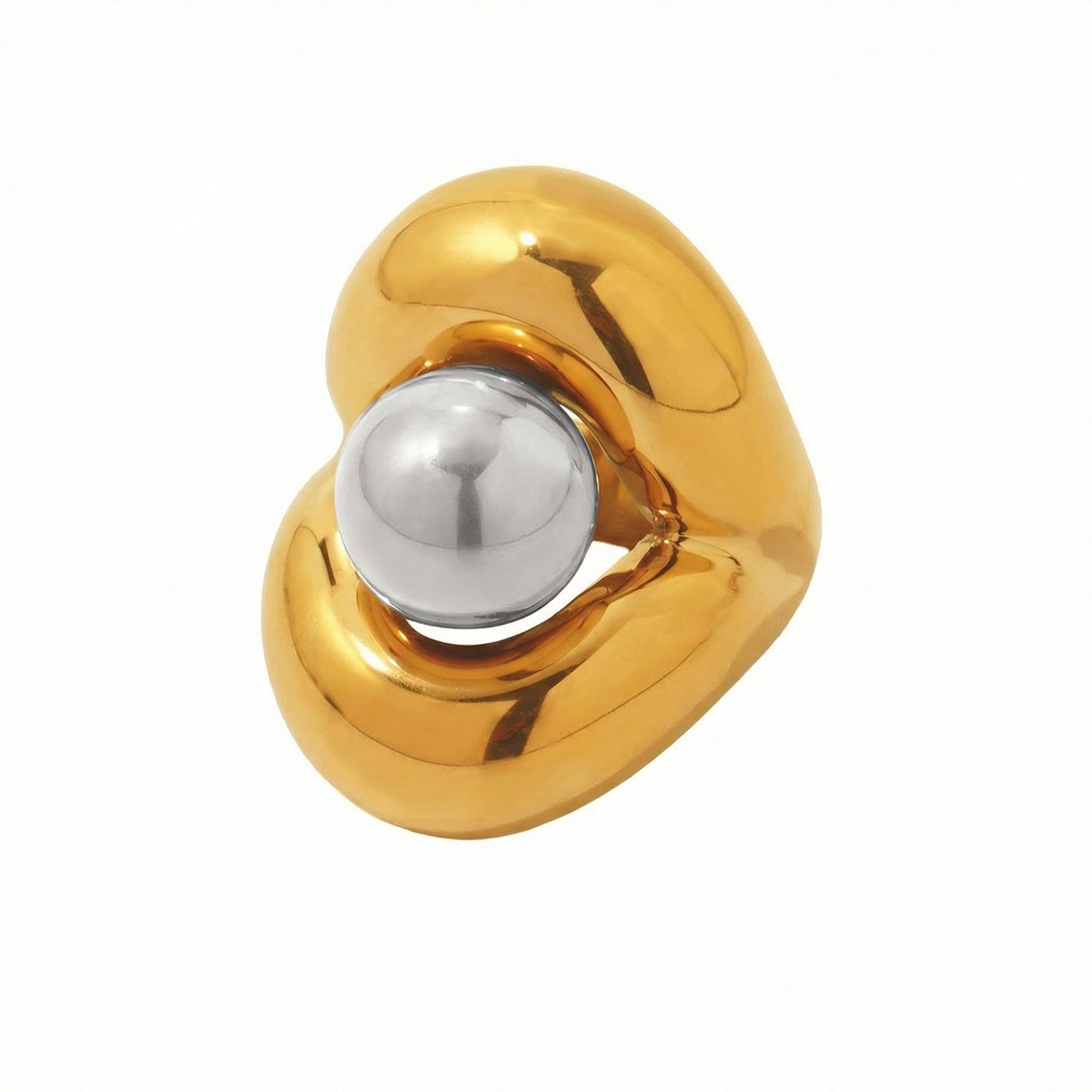 316L stainless steel mixed metal two-tone abstract chunky dome ring.