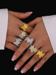 316L Stainless Steel Mixed Metal Irregular Geometric Open Ring | Melted Lava Statement Jewelry