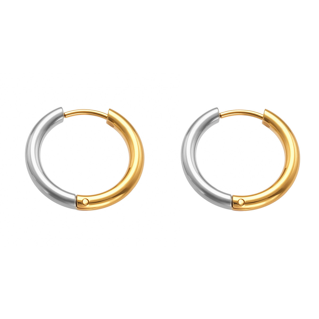 316L Stainless Steel Mixed Metal Two-Tone Minimalist Hoop Earrings | PVD Gold Huggie Hoops
