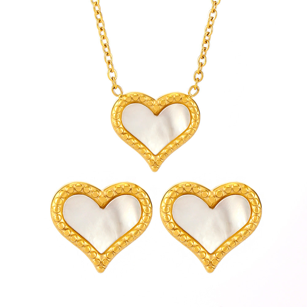 316L Stainless Steel 18K PVD Gold Mother Pearl Heart Necklace and Earrings Set made with 316L stainless steel and 18K PVD gold finish for wholesale jewelry buyers - image 16