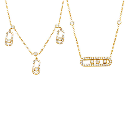 Gold geometric zircon pendant necklaces in fixed and movable styles for boutique wholesale