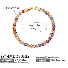 Multi-color CZ tennis bracelet in 316L stainless steel with 18K PVD gold finish for boutique displays