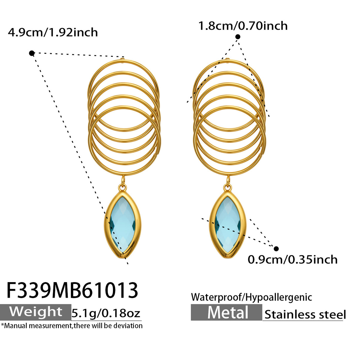316L Stainless Steel 18K PVD Gold Multi-Colored Glass Stone Earrings made with 316L stainless steel and 18K PVD gold finish for wholesale jewelry buyers - image 10