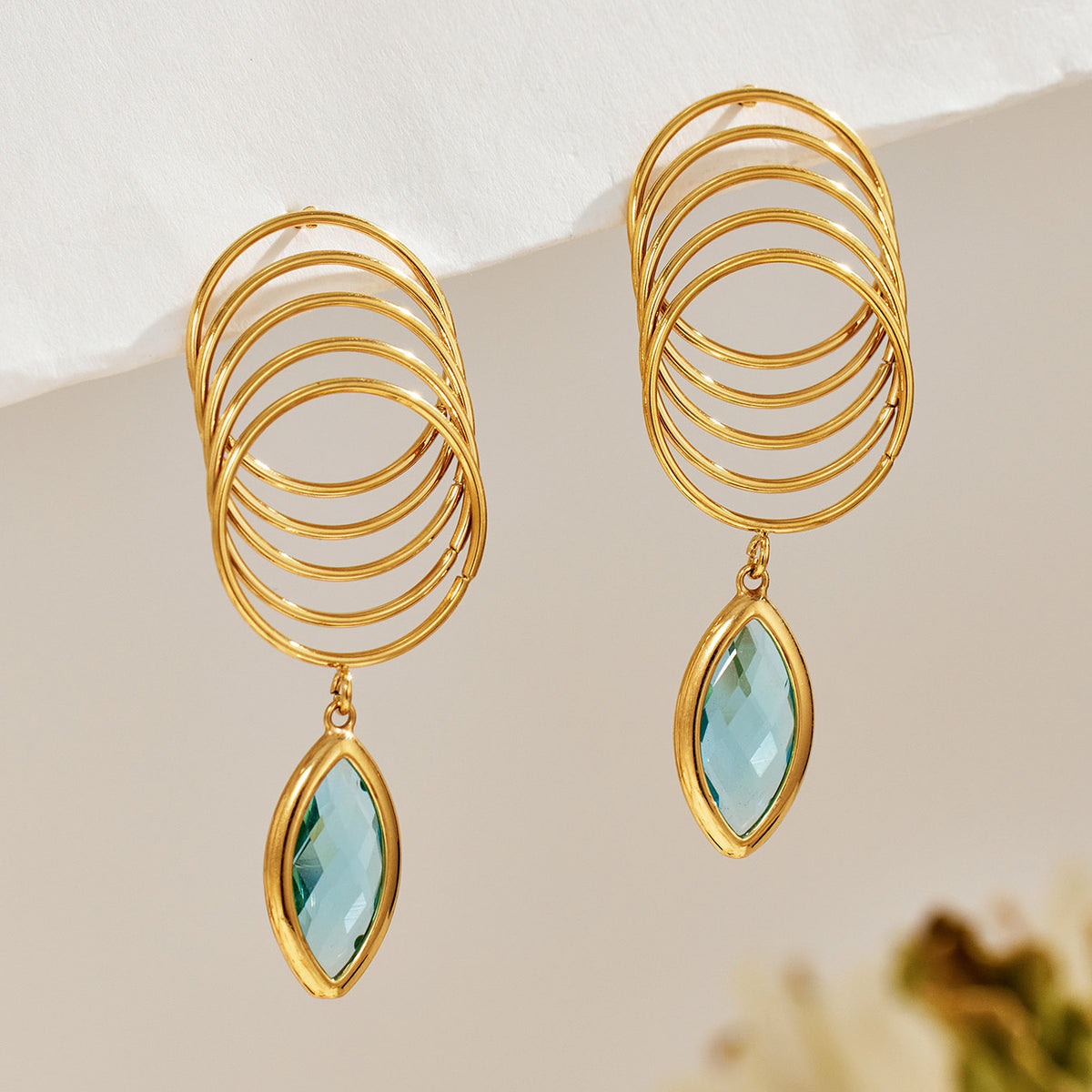 316L Stainless Steel 18K PVD Gold Multi-Colored Glass Stone Earrings made with 316L stainless steel and 18K PVD gold finish for wholesale jewelry buyers - image 15