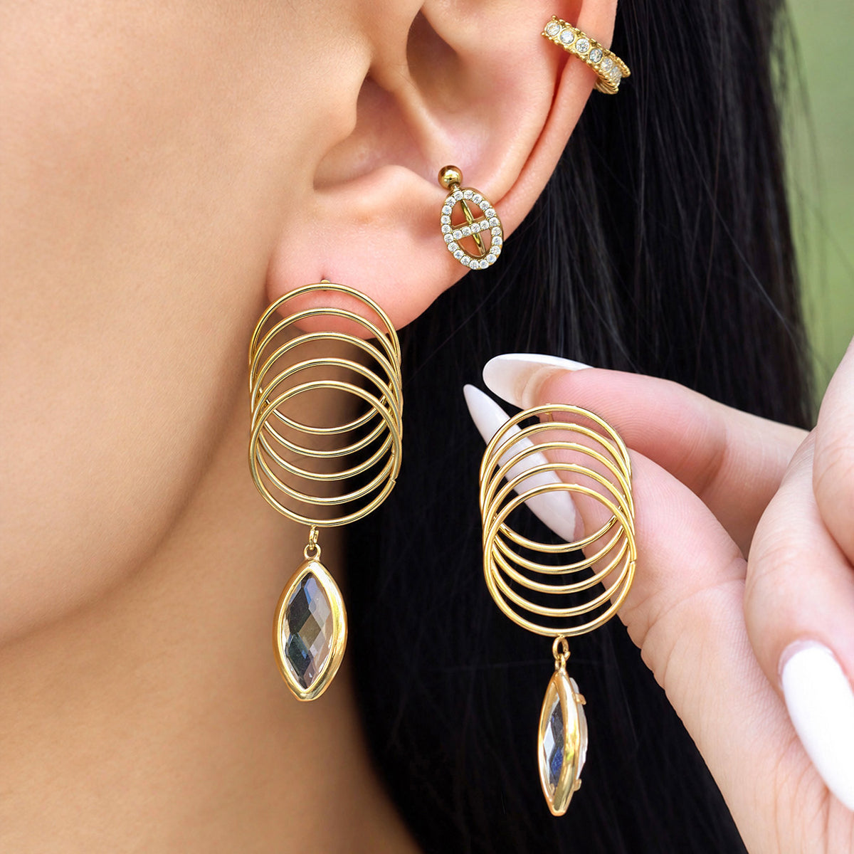 316L Stainless Steel 18K PVD Gold Multi-Colored Glass Stone Earrings made with 316L stainless steel and 18K PVD gold finish for wholesale jewelry buyers - image 5