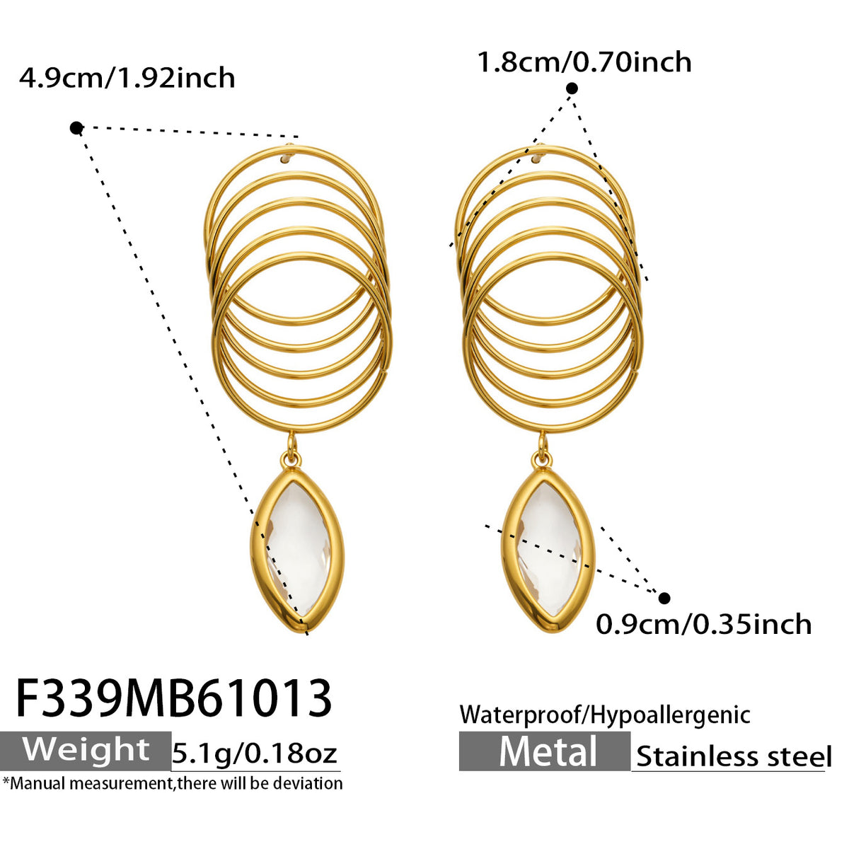 316L Stainless Steel 18K PVD Gold Multi-Colored Glass Stone Earrings made with 316L stainless steel and 18K PVD gold finish for wholesale jewelry buyers - image 7