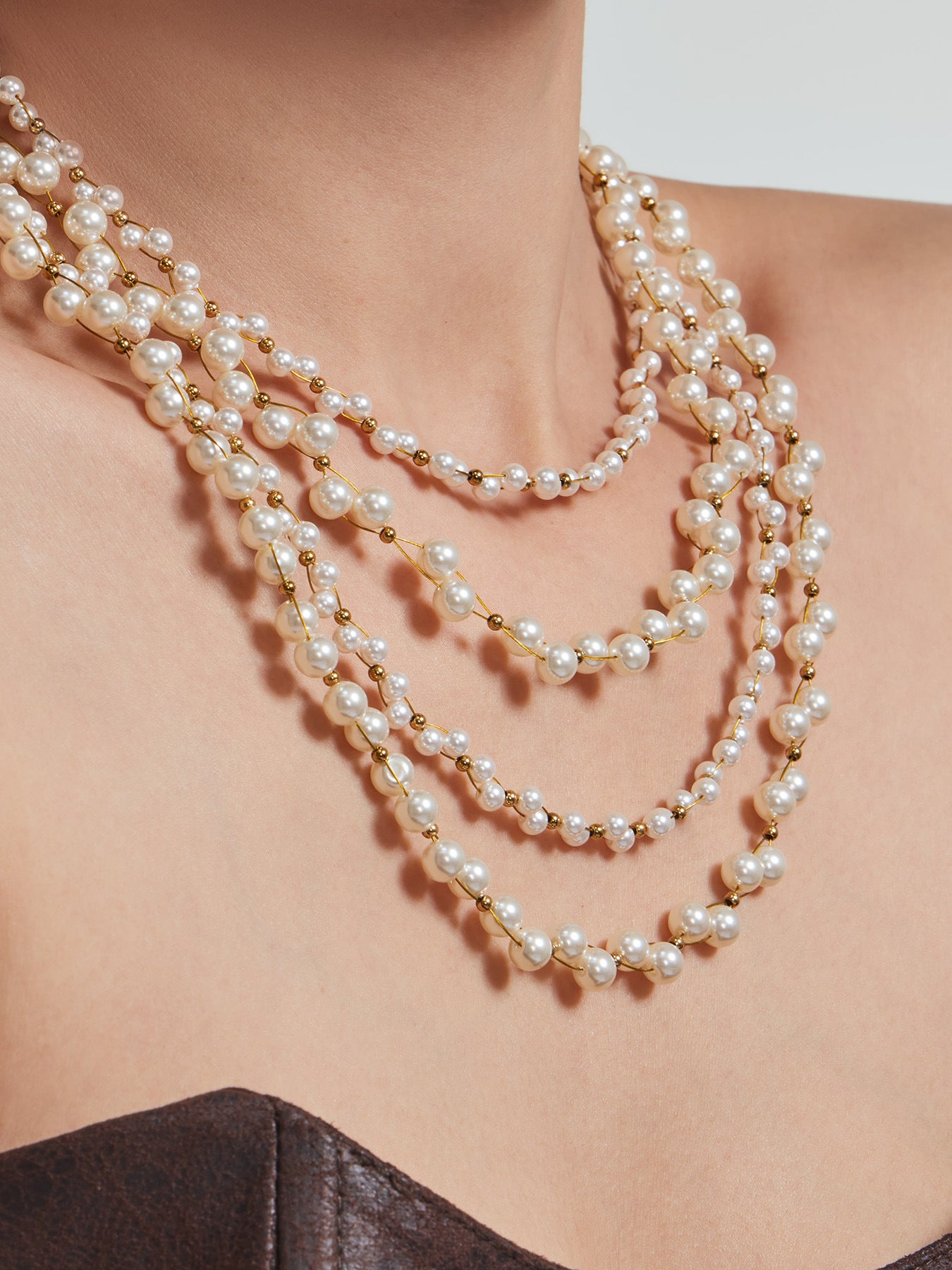 316L Stainless Steel 18K Gold PVD French Style Faux Pearl Necklace