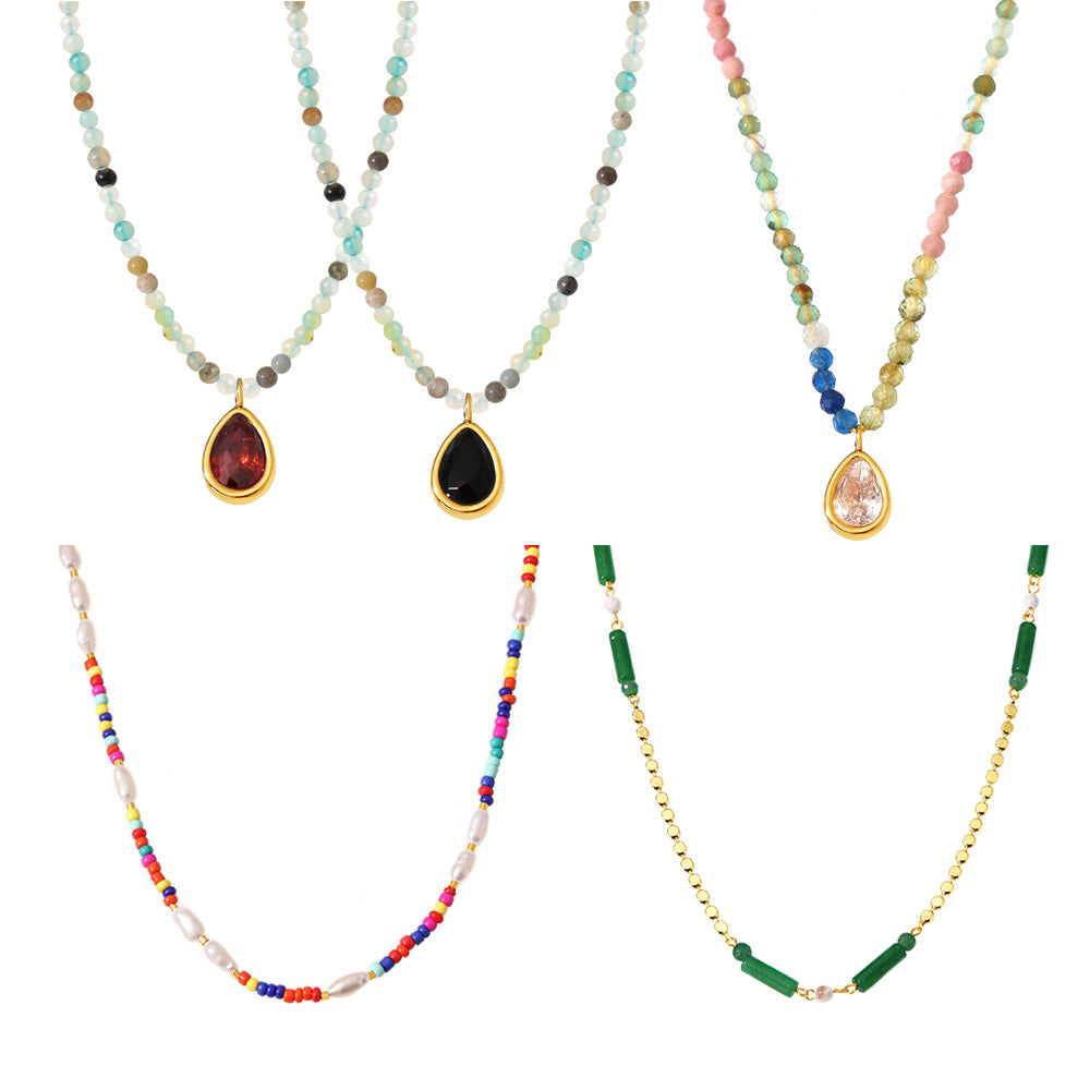 Stunning multicolor droplet pendant necklace made from 316L stainless steel