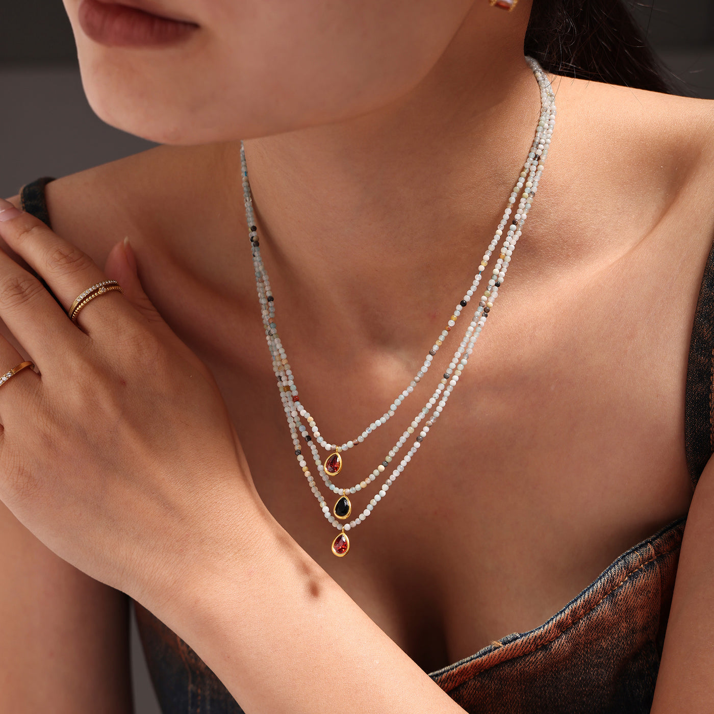 316L Stainless Steel 18K PVD Gold Multicolor Droplet Pendant Necklace made with 316L stainless steel and 18K PVD gold finish for wholesale jewelry buyers - image 13