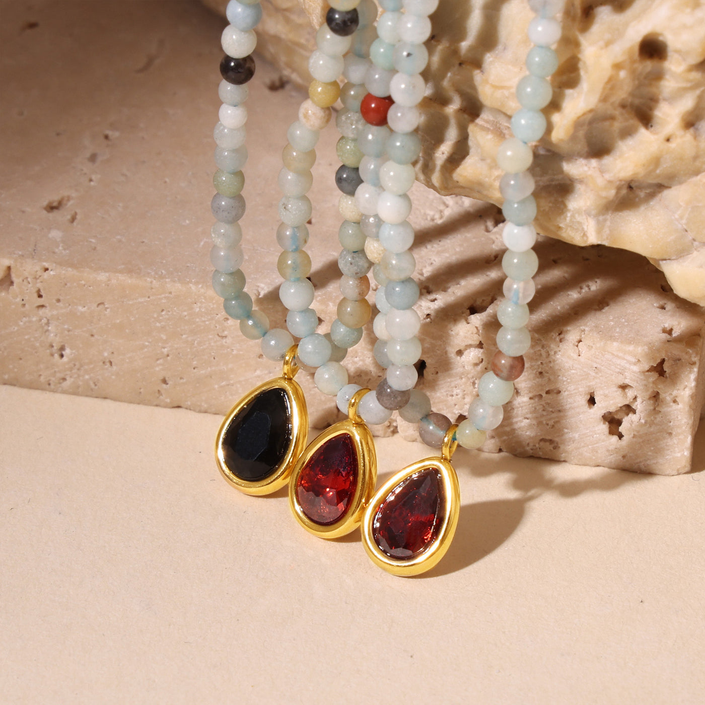 316L Stainless Steel 18K PVD Gold Multicolor Droplet Pendant Necklace made with 316L stainless steel and 18K PVD gold finish for wholesale jewelry buyers - image 14