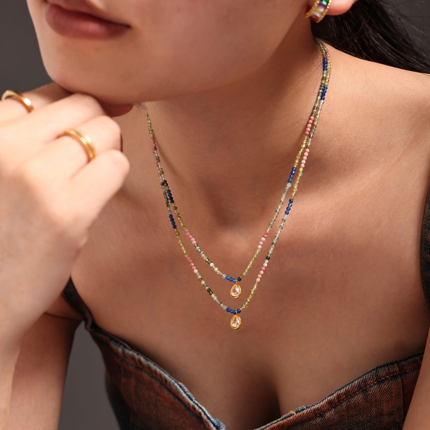 316L Stainless Steel 18K PVD Gold Multicolor Droplet Pendant Necklace made with 316L stainless steel and 18K PVD gold finish for wholesale jewelry buyers - image 15
