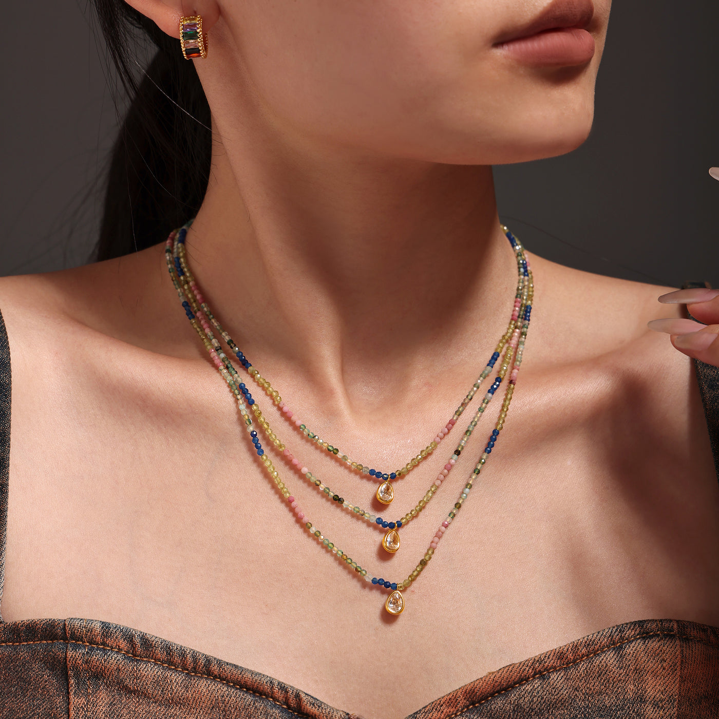 316L Stainless Steel 18K PVD Gold Multicolor Droplet Pendant Necklace made with 316L stainless steel and 18K PVD gold finish for wholesale jewelry buyers - image 17