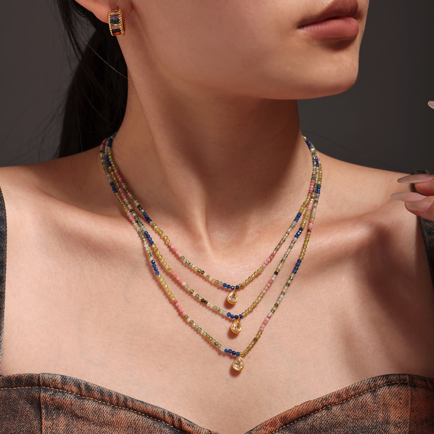 316L Stainless Steel 18K PVD Gold Multicolor Droplet Pendant Necklace made with 316L stainless steel and 18K PVD gold finish for wholesale jewelry buyers - image 17