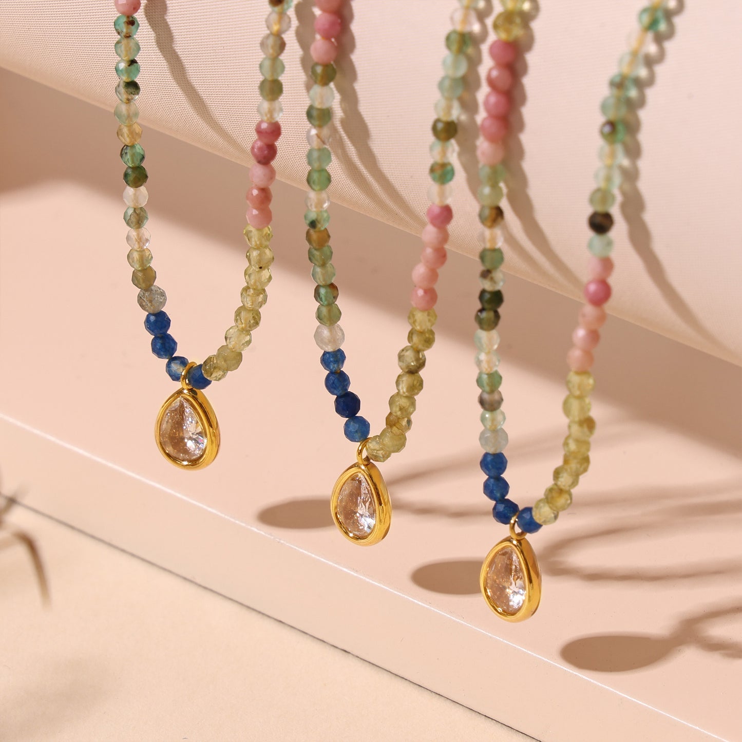 316L Stainless Steel 18K PVD Gold Multicolor Droplet Pendant Necklace made with 316L stainless steel and 18K PVD gold finish for wholesale jewelry buyers - image 19
