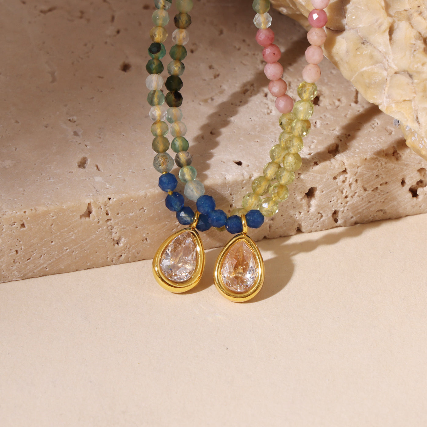 316L Stainless Steel 18K PVD Gold Multicolor Droplet Pendant Necklace made with 316L stainless steel and 18K PVD gold finish for wholesale jewelry buyers - image 22