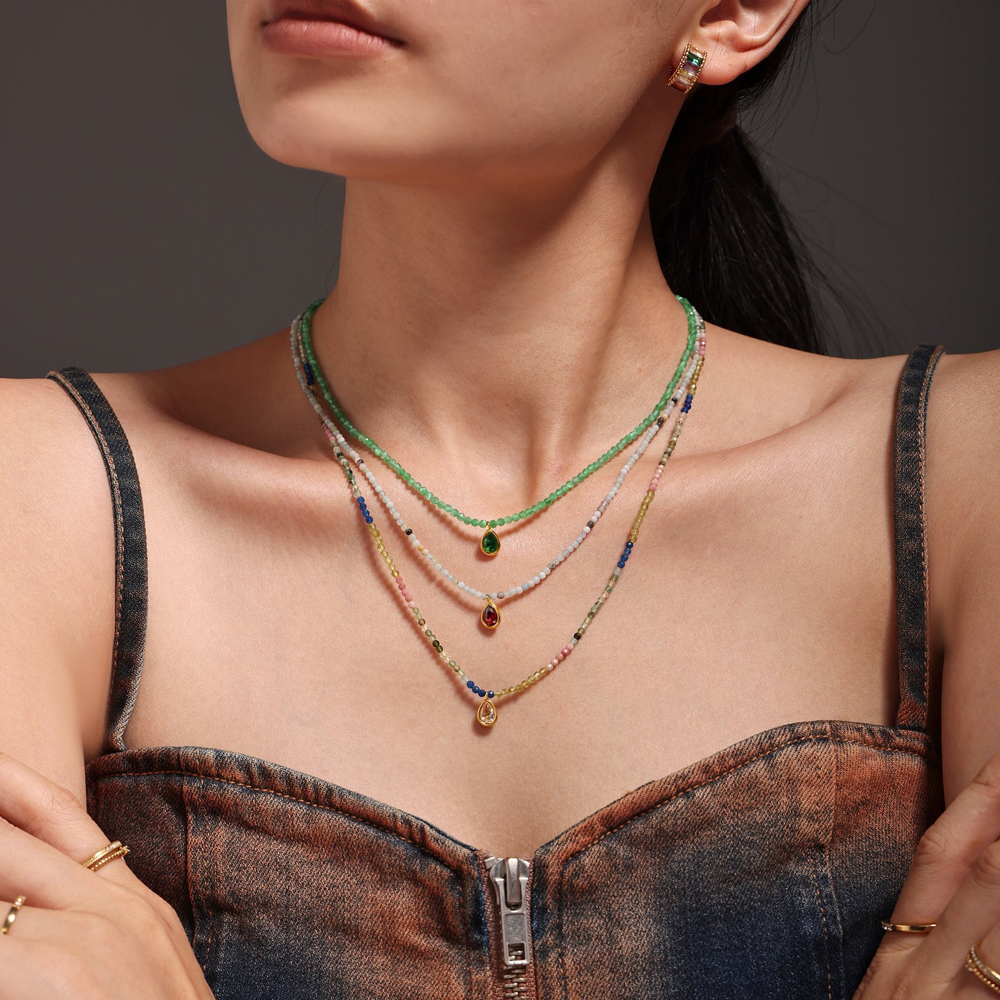 316L Stainless Steel 18K PVD Gold Multicolor Droplet Pendant Necklace made with 316L stainless steel and 18K PVD gold finish for wholesale jewelry buyers - image 24