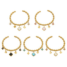 MiduoduoJewelry gold four-leaf clover charm bracelet in white, pink, black, blue and champagne color options
