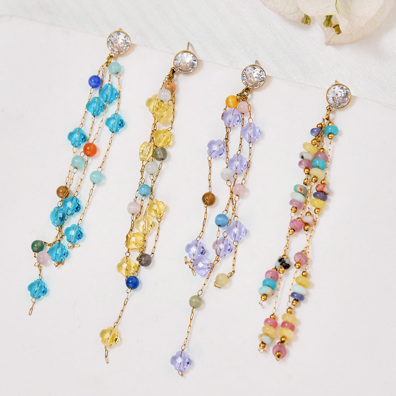 Multicolor natural stone earrings with elegant gold-tone details