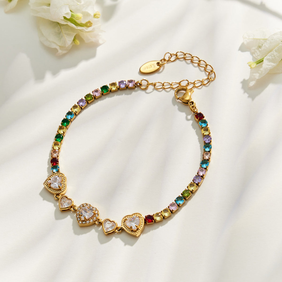 Multicolor zircon bracelet with gold finish