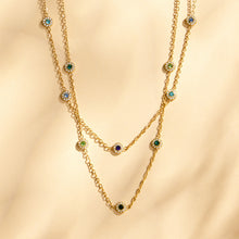 316L Stainless Steel 18K Gold PVD Colorful Zircon Pendant Necklace Set | Waterproof Hypoallergenic Jewelry for Women